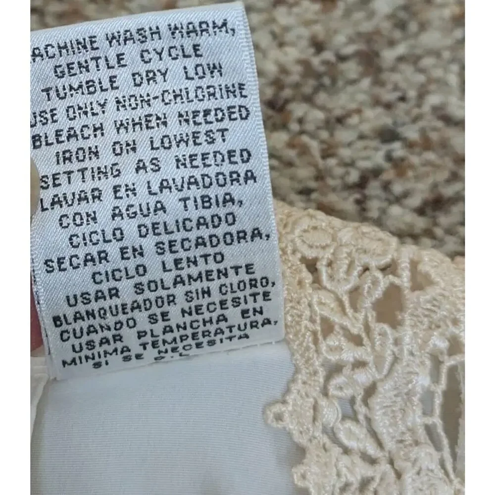 Vintage Christie & Jill Lace Blouse 14 Pleated Shirt Sleeve Cream Beige Dressy - Picture 8 of 10
